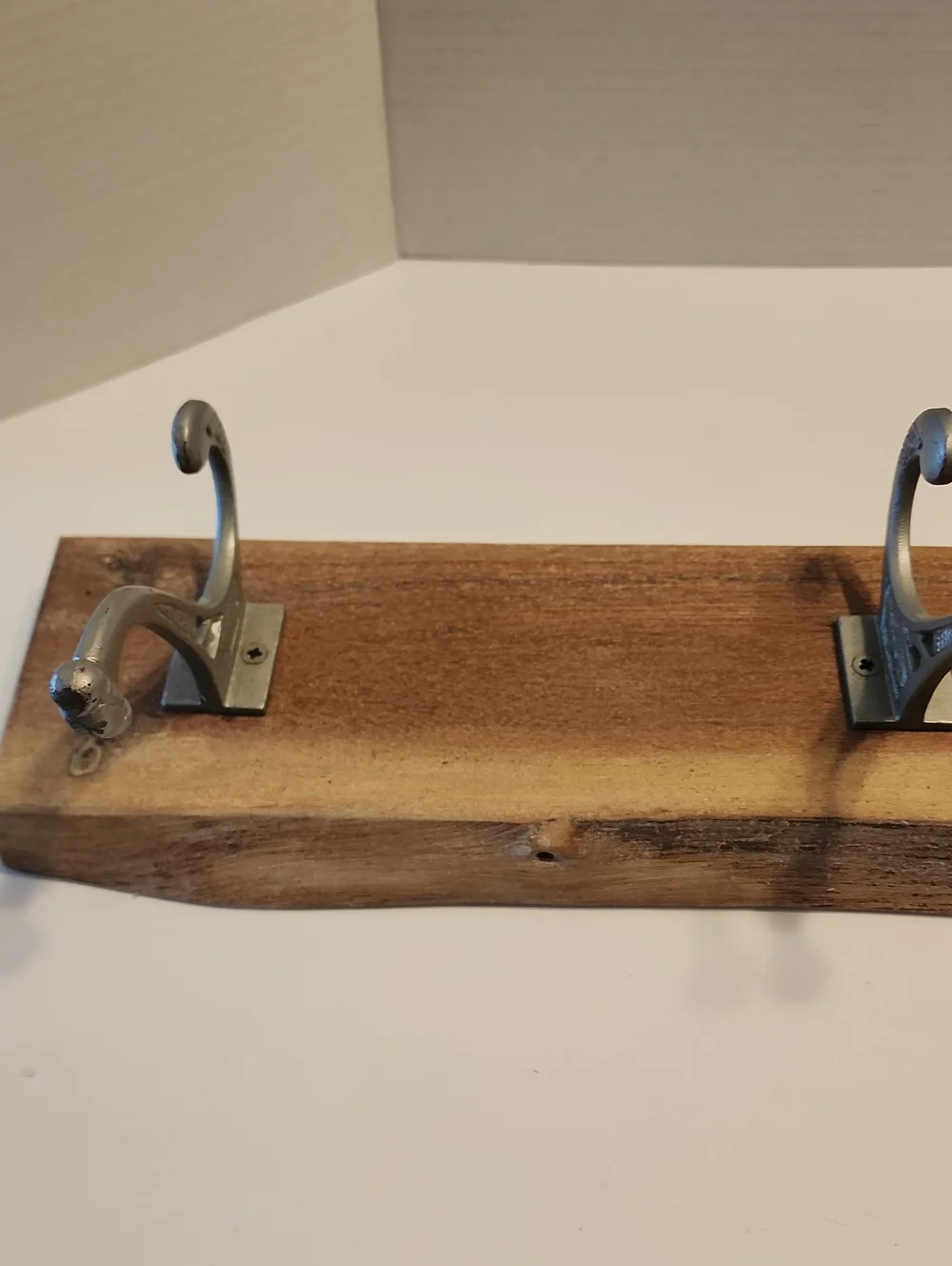 Wall-Mounted Rustic Wood Coat Rack with Silver Hooks